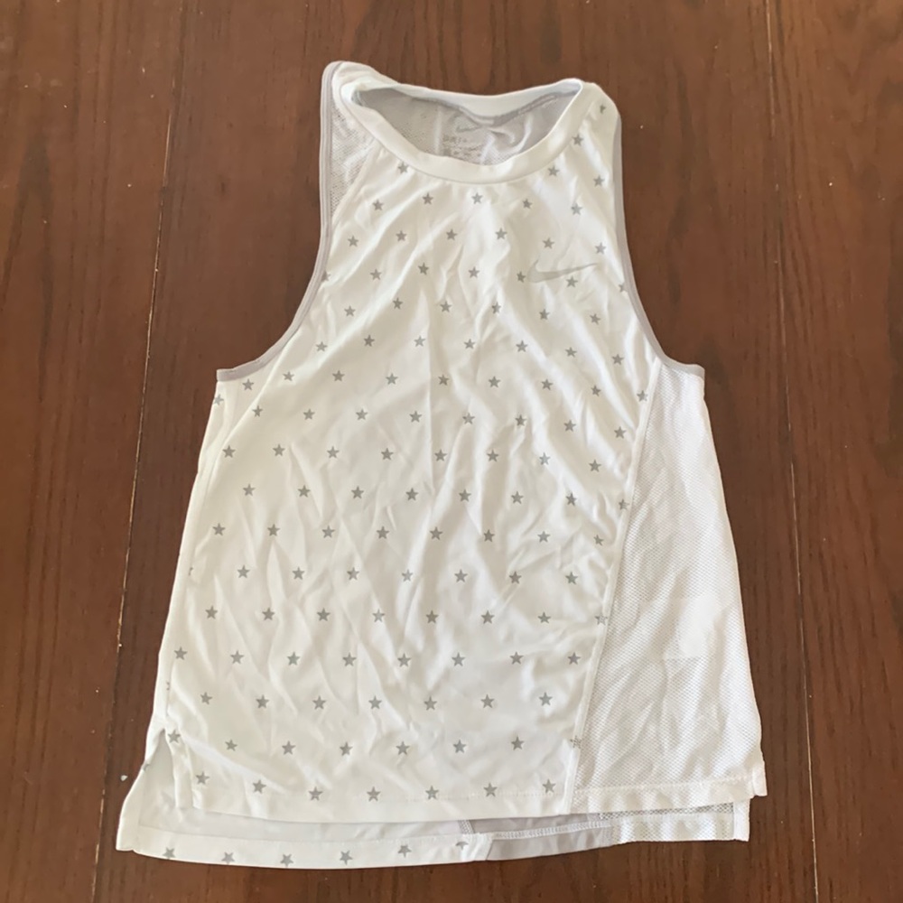 Nike Dri-Fit Running Tank Top White/ Grey Star Pattern XS